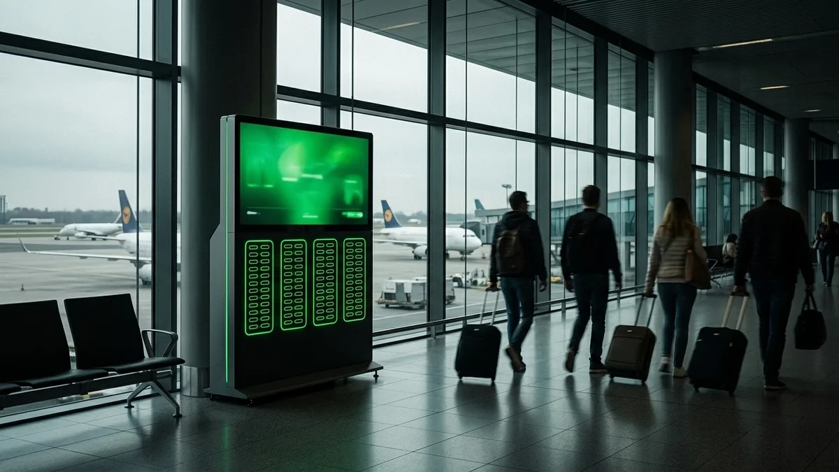 Estación de carga Chargo en la terminal de partidas de un aeropuerto