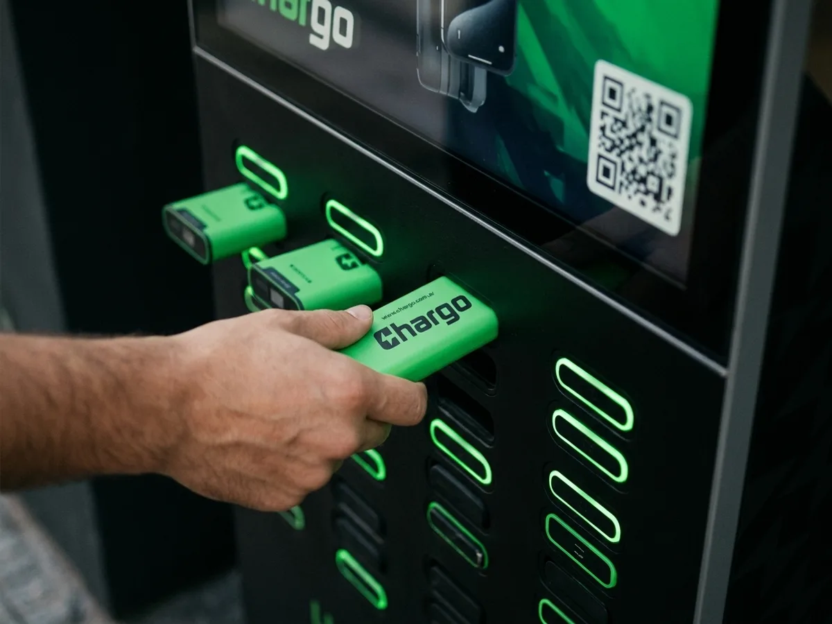 Mano devolviendo una batería Chargo en el slot de una estación