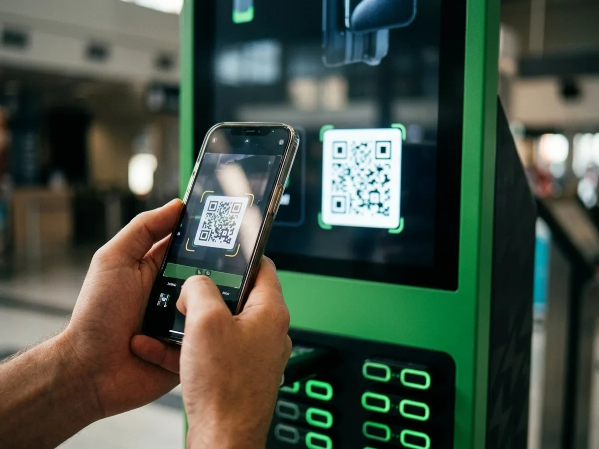 Mano escaneando el código QR de la pantalla de una estación Chargo